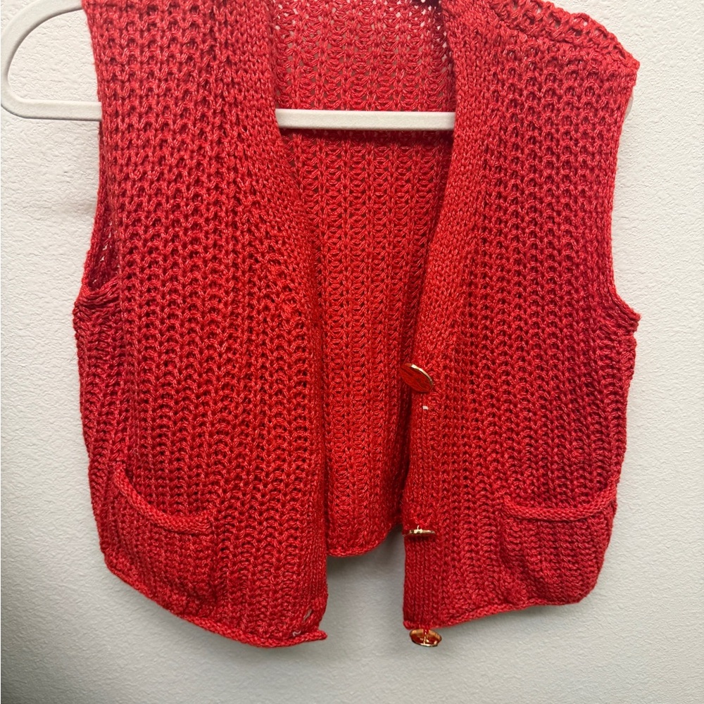 Red Knit Women's Sweater Vest